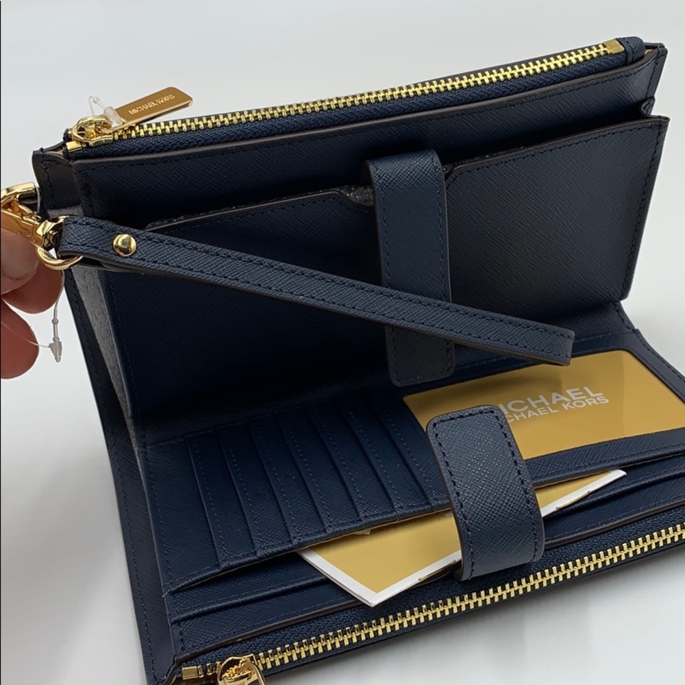 MICHAEL KORS LG DOUBLE ZIP WRISTLET NAVY - Picture 11 of 16
